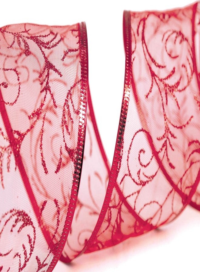 OLYPHAN Christmas Ribbon Wired for Gift Wrapping Red Wired Ribbons Xmas Tree Ribbon Silver Sheer Wire Organza Set Present Wrap Around, Christmas Decor Crafts Floral Arrangement Supplies & Decoration 50 Yards - Image 5